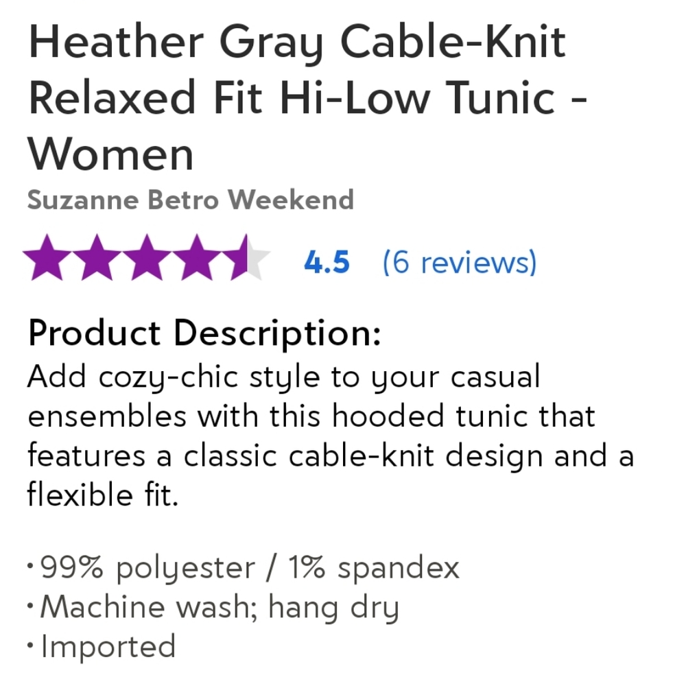 Gray Cable Knit Hi-Low Tunic Hooded Sweatshirt - Picture 9 of 10
